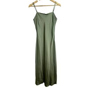 Abercrombie & Fitch Sage Green Satin Strappy Sleeveless Slip Maxi Dress Womens S